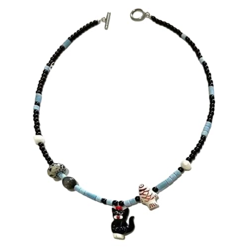 MZRAN Perlen-Halskette, stilvolle modische Halskette mit Perlen, verstellbare Choker-Halskette mit stilvollen Hunde- und Katzenmotiven für liebenswerte Enthusiasten von MZRAN