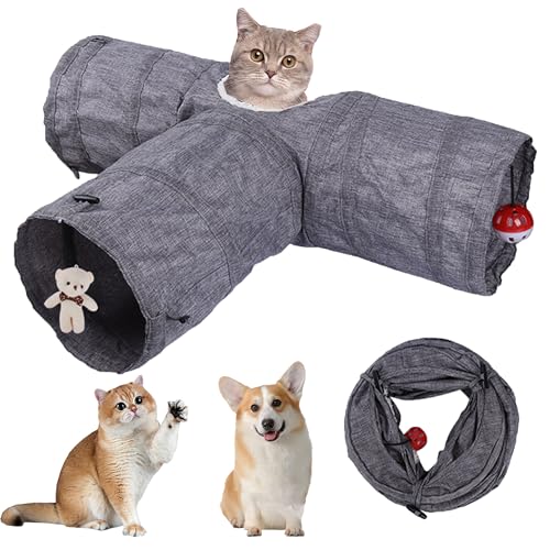 MZSX 3-Wege zusammenklappbare Katze Tunnel Spielzeug, Katze Tunnel Spielzeug, zusammenklappbare Katze Spielhaus Pet Play Tunnel Tube, Wildleder Crinkle Katze Tube Tunnel Spielzeug, Eignung Welpe von MZSX