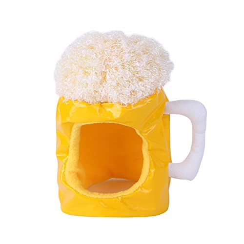 Hundemütze Haustier Kostüm Hund Katze niedlich Neuheit Bierkrug Hut Kopfbedeckung mit Aufkleber Hund Katze lustig Bier Champagner Kostüm Hut Haustier weiche Warme (Yellow, One Size) von MaNMaNing