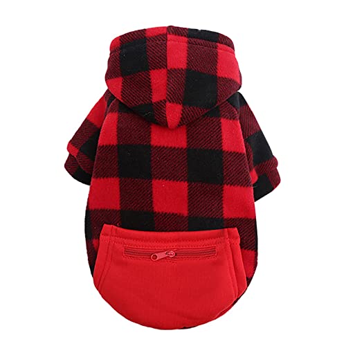 Winter Haustierjacke Karierte Reißverschlusstasche Weiwang Größe Hundekleidung Katze Haustierkleidung Herbst und Winter Lieferungen Brustgurt Hund Pullover (Red, XS) von MaNMaNing