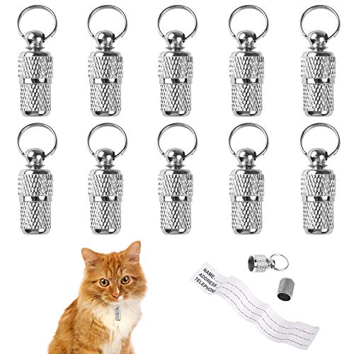 MaYuLa 10pcs Adressanhänger für Hunde und Katzen Halsbandanhänger ID Tag Hundemarke Tiermarke Silber Namensschild Wasserdicht für Katzenhalsban Hundehalsband Adresshülse Anhänger zur Tierkennzeichnung von MaYuLa