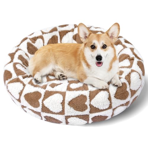 Maansfy Beruhigendes Donut-Hundebett für mittelgroße Hunde, wärmendes, rundes Hundebett, gemütlich, weiches Haustierbett, Plüsch-Hundekissen, waschbar, rutschfest, 76,2 cm, Braun von Maansfy