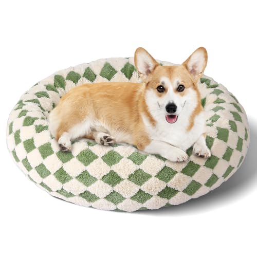 Maansfy Beruhigendes Donut-Hundebett für mittelgroße Hunde, wärmendes, rundes Hundebett, gemütlich, weiches Haustierbett, Plüsch-Hundekissen, waschbar, rutschfest, 76,2 cm, Grün von Maansfy