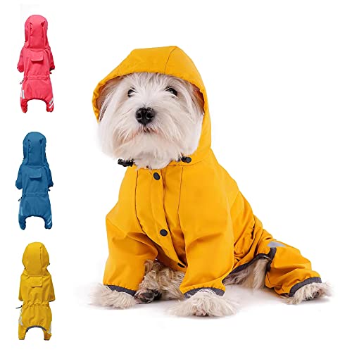 Mabawa Hunde-Regenmantel, wasserdichter Hunde-Regenmantel mit Kapuze, reflektierende Hunde-Regenjacke mit Loch für die Leine für kleine, mittelgroße Hunde, Outdoor-Abenteuer/Spaziergänge (gelb, klein) von Mabawa