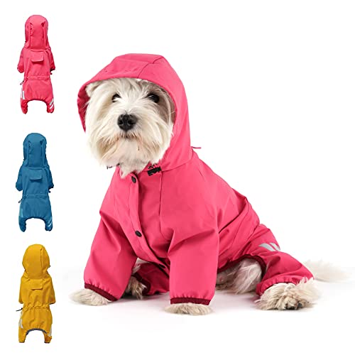 Hunde-Regenmantel, wasserdichter Hunde-Regenmantel mit Kapuze, reflektierende Hunde-Regenjacke mit Loch für die Leine für kleine, mittelgroße Hunde, Outdoor-Abenteuer/Spazierengehen (Rosa-L) von Mabawa