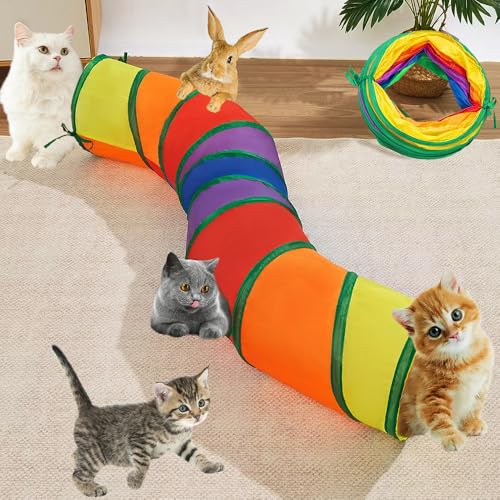 Katzentunnelschlauch-Spielzeug, Regenbogen-Tunnel für Indoor-Katzen, langes zusammenklappbares interaktives Spielzeug-Labyrinthaus mit Blicklöchern für Kaninchen, Kätzchen, Kätzchen, Welpen von Mabaytir