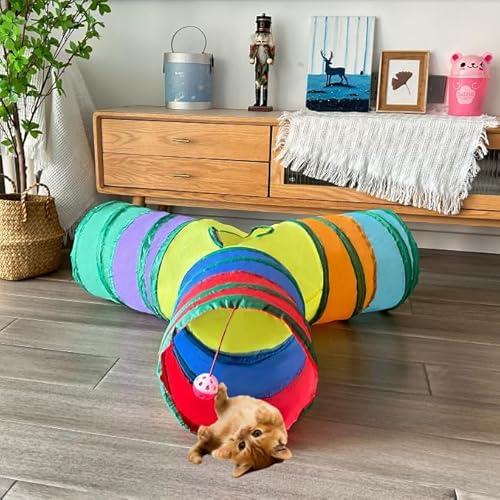 Mabaytir Pet Cat Tunnels Tube Toys for Indoor Cats, Rabbit Tunnel, Cat Tubes and Tunnels, Small Animal Tunnel Bunny Guinea Pig Frettchen Puppy Chinchillas Tunnel with Feathe Wand Toy (Rainbow -Y) von Mabaytir