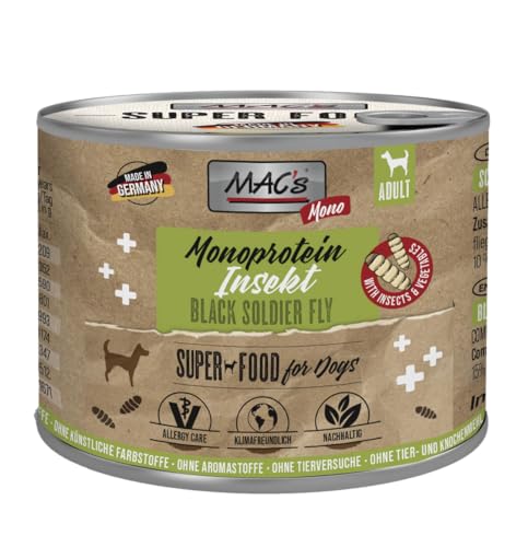 MAC's Dog 6 x 180g Mono Insekt | 35% Insektenprotein | Nassfutter für Hunde | Getreidefrei & ideal für empfindliche Hunde | In der Eifel hergestellt von Mac's