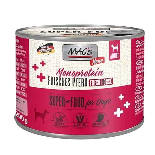 MAC's Dog 6 x 200g Mono Pferd | 99% Fleischanteil | Nassfutter für Hunde | Getreidefrei & für allergieempfindliche Hunde geeignet | In der Eifel hergestellt von Mac's