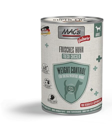 MACs Dog Vetcare Weight Control Huhn 6 x 400g | Moderater Fettgehalt | Mageres, frisches Hühnerfleisch | Kalorienarmes Diätfutter mit gleichbleibender Nährstoffqualität von Mac's