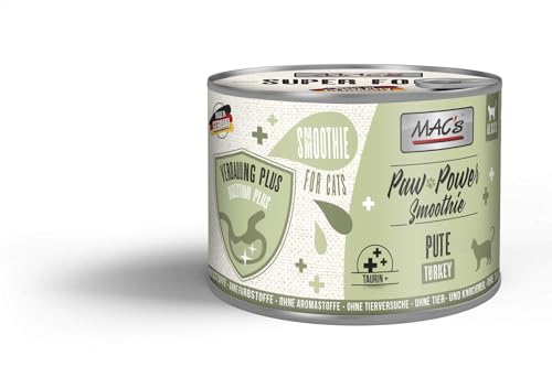 Mac's Cat Paw Power Smoothie 6 x 200g Pute | Getreidefreier Katzensnack | Mit Löwenzahn, Apfel & Öl | Vielseitig als Topping, Trinkwasserzusatz & Schleck-Snack | Hoher Fleischanteil von Mac's