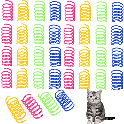 Macelitu 32 Stück Cat Spring Spielzeug, 4 Farbe Bunte Katzenspielzeug Spirale Frühlingsspielzeug, Kunststoff Spiralfedern für Katze, Interaktive Katze Haustier Spielzeug von Macelitu