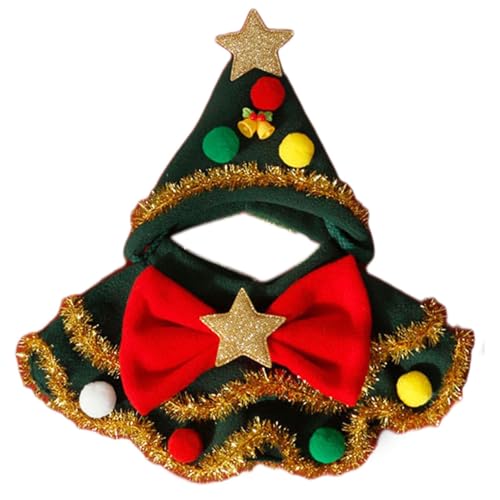 Maciun Katzen-Weihnachtsschal, Hundehalsband mit Mütze, Hundekleidung, Haustierschal mit Schleife und Ball-Design, Weihnachts-Haustierbekleidung, Verkleidungsoutfit von Maciun