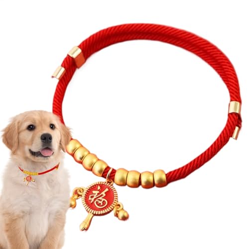 Maciun Neujahrs-Hundehalsband, Frieden und Glück, Haustier-Halskette für Hunde, Glücks-Gold-Segenschloss oder Rassel-Charm-Halskette, verstellbar, für kleine Hunde von Maciun