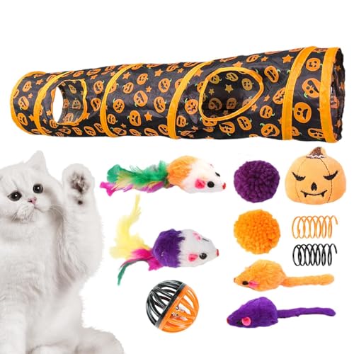 Maciun Pet Cat Tunnel Tube - Zusammenklappbare Halloween Peekaboo Höhle Katzenröhren | Aktivitätszentrum mit Kürbismuster für Kleintiere, Kätzchen, Katzen von Maciun