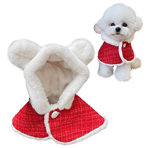 Maciun Roter Kapuzenumhang für Hunde, Hundekleidung für Weihnachten | Plüschumhang mit Kapuze für den Urlaub,Maschinenwaschbares Haustierkostüm mit Knopf, süße Hundekleidung für Weihnachtsfeier von Maciun