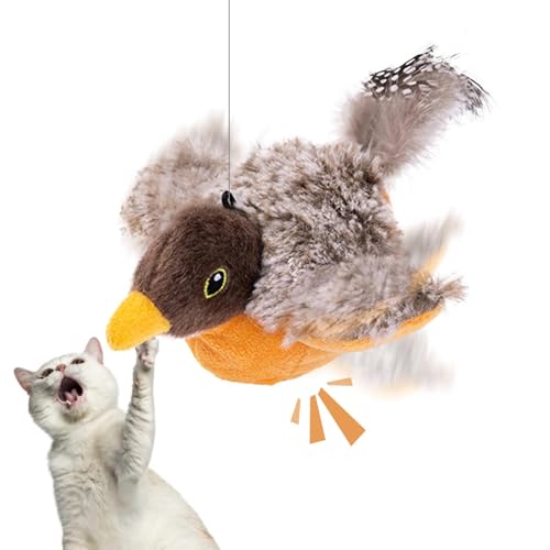 Maciun Vogelspielzeug für Katzen, Katzenspielzeug Plüschtiere, interaktives Katzenspielzeug, Kätzchenspielzeug, flatternde Flügel, USB-wiederaufladbar, Zwitscher-Vogel für Indoor-Katzen von Maciun