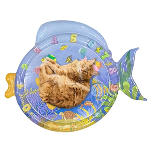 Maciun Wassersensorische Spielmatte für Katzen, sensorische Wassermatte, niedliche Cartoon-Fischform, coole Haustier-Wassersensorikmatte, interaktives Spielzeug, Haustierzubehör für drinnen und von Maciun