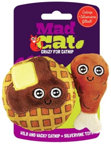 Mad Cat Chicken and Waffles Plüsch-Katzenspielzeug Spielzeug mit Katzenminze und Silvervine von Mad Cat