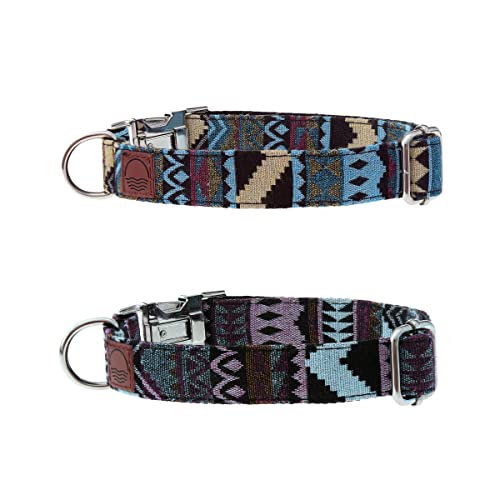 Made by Nami Boho Hundehalsband 2er Set aus Nylon - Versch. Größen kleine & große Hunde - Verstellbar mit Metallverschluss - Atmungsaktiv & Leicht - Premium Hundehalsbänder (L (45-65 cm), Blau & Lila) von Made by Nami