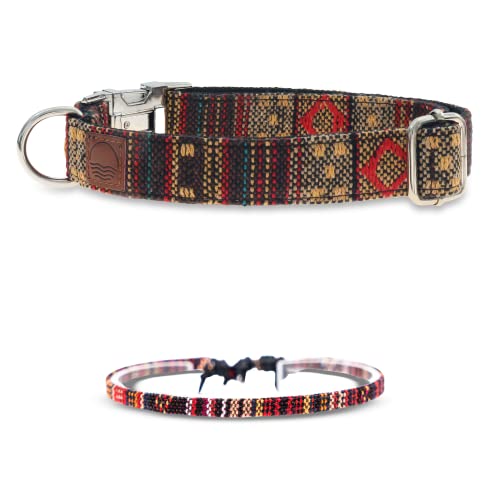 Made by Nami Boho Hundehalsband aus Nylon mit passendem Armband - Versch. Größen kleine & große Hunde - Verstellbar, Atmungsaktiv & Leicht - Premium Hundehalsbänder (S (26-42 cm), Braun + Armband) von Made by Nami