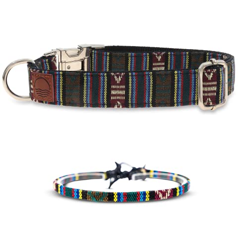 Made by Nami Boho Hundehalsband aus Nylon mit passendem Armband - Versch. Größen kleine & große Hunde - Verstellbar, Atmungsaktiv & Leicht - Premium Hundehalsbänder (XS (22-32 cm), Azteken + Armband) von Made by Nami