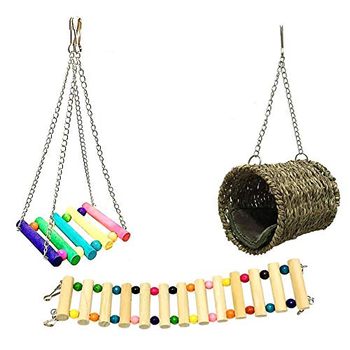 Maeloveenjoy Hängematte für Papageien, Hängematte, Kleintiere, Wohnaccessoire, Vogelkäfig-Spielzeug, Set zum Aufhängen, Nest, Schaukelleiter, Hamster, Kletterleiter, Vogel, Schaukelspielzeug von Maeloveenjoy