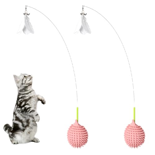 Mafagwre 2-teilig Katze Spielzeug Selbst Hi Kratzwerkzeug for Wand Ecke, Katze Angelrute Katze Spielzeug Selbst Gebrauch Mit Feder, Interaktive Katze Spielzeug (Rosa) von Mafagwre