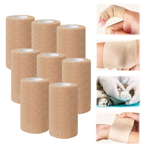 Mafagwre 8 Rollen Selbstklebende Bandage, Vlies Elastische Und Atmungsaktive Bandage, Haustiere Erste Hilfe Elastische Bandage Für Hunde Katzen, Beige (10CM*4.5M) von Mafagwre