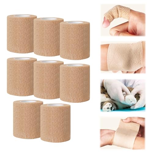 Mafagwre 8 Rollen Selbstklebende Bandage, Vlies Elastische Und Atmungsaktive Bandage, Haustiere Erste Hilfe Elastische Bandage Für Hunde Katzen, Beige (5CM*4.5M) von Mafagwre