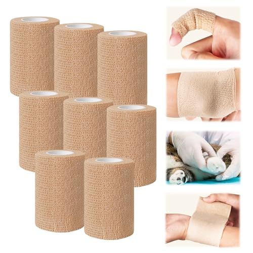 Mafagwre 8 Rollen Selbstklebende Bandage, Vlies Elastische Und Atmungsaktive Bandage, Haustiere Erste Hilfe Elastische Bandage Für Hunde Katzen, Beige (7.5CM*4.5M) von Mafagwre