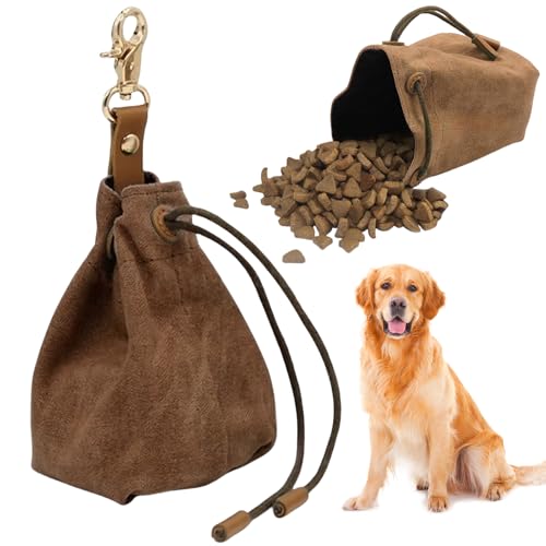 Mafagwre Leckerlibeutel Für Hunde, Futterbeutel Hunde Mit Clip Schnalle, Schrumpftaschen Design, Leckerli Beutel Für Das Hundetraining, Spazierengehen, Reisen Und Outdoor Aktivitäten (Braun) von Mafagwre