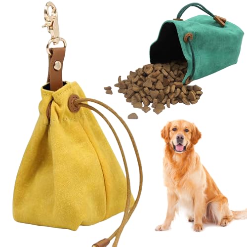 Mafagwre Leckerlibeutel Für Hunde, Futterbeutel Hunde Mit Clip Schnalle, Schrumpftaschen Design, Leckerli Beutel Für Das Hundetraining, Spazierengehen, Reisen Und Outdoor Aktivitäten (Gelb) von Mafagwre