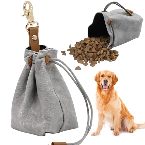 Mafagwre Leckerlibeutel Für Hunde, Futterbeutel Hunde Mit Clip Schnalle, Schrumpftaschen Design, Leckerli Beutel Für Das Hundetraining, Spazierengehen, Reisen Und Outdoor Aktivitäten (Grau) von Mafagwre