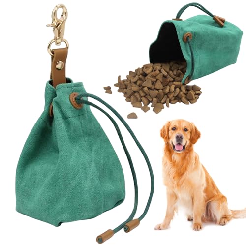 Mafagwre Leckerlibeutel Für Hunde, Futterbeutel Hunde Mit Clip Schnalle, Schrumpftaschen Design, Leckerli Beutel Für Das Hundetraining, Spazierengehen, Reisen Und Outdoor Aktivitäten (Grün) von Mafagwre