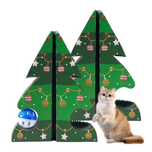 Weihnachtsbaum-Katzenkratzbaum Mit Spielzeugglocke, Tragbarer Magischer Orgel-Katzenkratzbaum, Faltbare Katzenkratzmatte, Gewelltes Kratzbrett, Katzenspielzeug Zum Schutz Von Möbeln (Grün) von Mafagwre