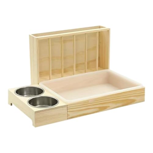 MagiDeal 3 in 1 Kaninchen -Heu -Feeder mit Katzentoilette, Holz, Lebensmittel Fütterung Heukrippe mit Schalen Heuhändler für kleine Tiere Hamster von MagiDeal