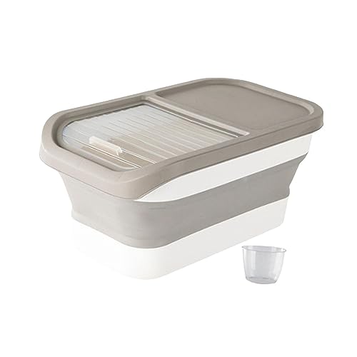 MagiDeal Aufbewahrungsbehälter für Futter für Hunde und Katzen, Reisbox, Messbecher, 10 kg, Organizer, Spender, Getreidebehälter, Faltbarer Hundefutterbehälter, Khaki von MagiDeal