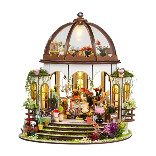 MagiDeal DIY Miniatur-Puppenhaus mit eingebautem Licht, Bausatz für kleines Haus, Bausatz für Miniatur-Gartenhaus, 3D-Holzpuzzle als Geschenk für Kinder, Englischunterricht von MagiDeal