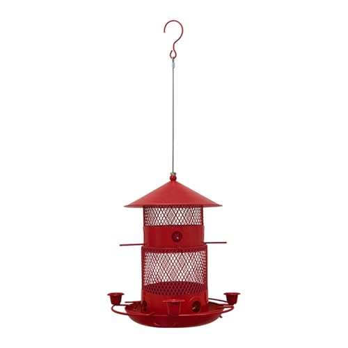 MagiDeal Eisen Vogel Feeder Außen Hängen Birdfeeder Balkon Metall Terrasse Baum Rasen Hof Hinterhof Outdoor Vogel Lebensmittel Container Premium, Rot von MagiDeal