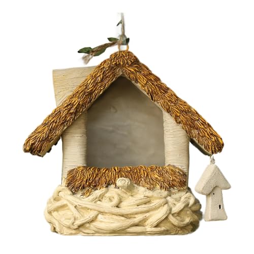 MagiDeal Hängendes Vogelhaus, Vogelzuchtbox, Geschenke, Vogelhaus aus Kunstharz, Ornament, kreativer Vogelschutz, Vogelnesthaus für kleine Haustiere, Terrasse, Reetgedeckte Hausform von MagiDeal