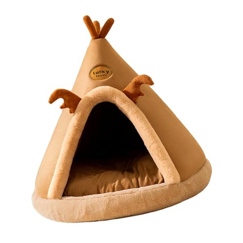 MagiDeal Halbgeschlossenes Katzennest, Katzenbett, Höhle, Weich, Waschbar, Beruhigender Zwinger, Versteck, Weihnachtskätzchenhütte für Katzen, Kätzchen, Braun von MagiDeal