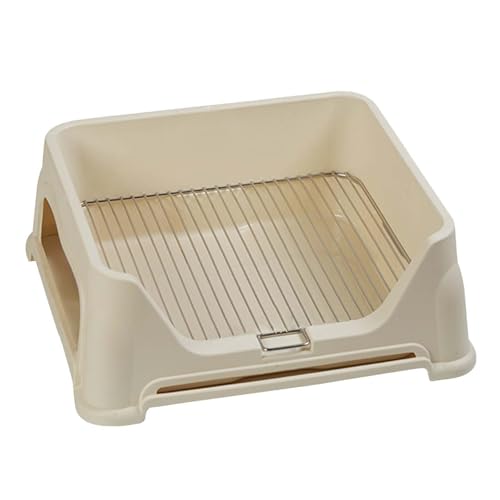 MagiDeal Hundetoilette Hundetöpfchen Tablett Haustiertoilette Erhöhter Zaun-PIPI-Pad-Halter mit Schutzwand Katzentoilette, Beige von MagiDeal