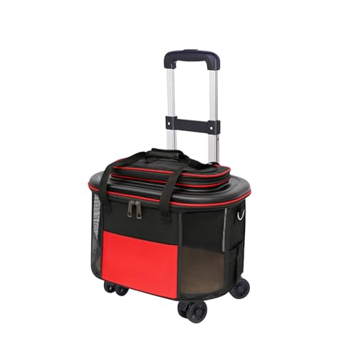 MagiDeal Hundetragetasche mit Rädern, Rollbare Katzentragetasche, Transporttasche, Umhängetasche, Handtragetasche für Haustiere, Faltbare Trolleytasche für den, ROT von MagiDeal