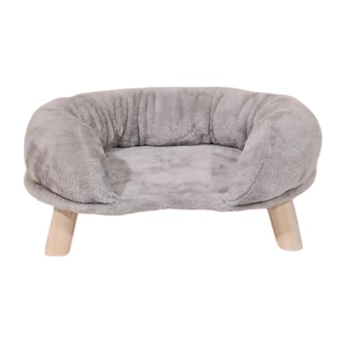 MagiDeal Katzensofa, Haustierstuhl, rutschfest, modisch, weich, mit Holzbeinen, warm, bequem, tragbar, Plüsch-Haustierbett, Katzencouch für kleine Hunde und, Grau von MagiDeal