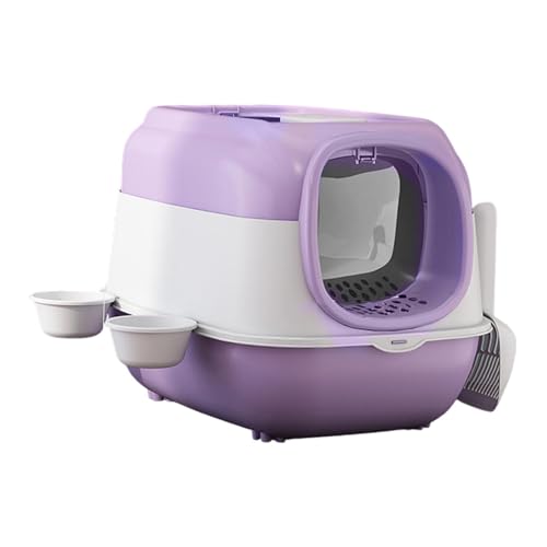 MagiDeal Katzentoilette mit Haube und Deckel, Geschlossene Katzentoilette, Geschlossene und überdachte Katzentoilette, Tragbares Kätzchentöpfchen, violett von MagiDeal