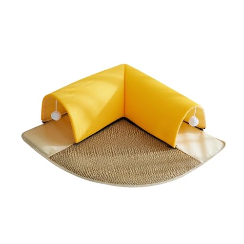 MagiDeal Katzentunnel und Bettspielzeug-Set, Sommer-Katzenhaus, bequem für Kätzchen, Welpen, Kaninchen, Frettchen, mit Ball für Hauskatzen, Spaß beim Spielen, gelb 60cm von MagiDeal