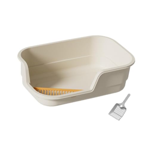 MagiDeal Offene Katzentoilette, Kätzchentoilette, große Bettpfanne mit Spritzschutz und Katzenschaufel, Seitenwände mit Spritzschutz, Katzentoilette für, Beige von MagiDeal