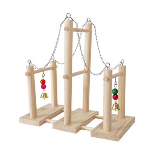 MagiDeal Papageien-Spielständer, Papageien-Spielplatz, Glocke, Sittich, Vogel-Spielständer, Holzbarsch-Fitness-Laufstall für kleine Vögel, Nymphensittiche, von MagiDeal