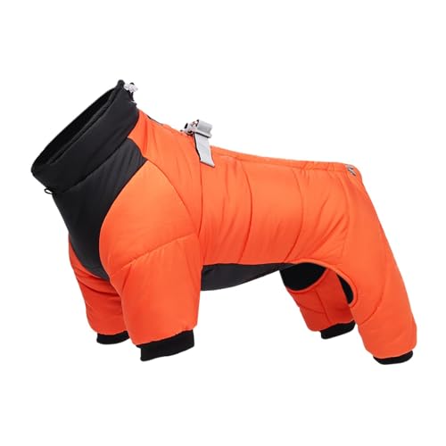 MagiDeal Reflektierender Ganzkörper-Schneeanzug für Hunde, wasserdichter Body mit Geschirr mit Reißverschluss, Wintermantel für vierbeinige Hunde für Welpen, Orange L von MagiDeal